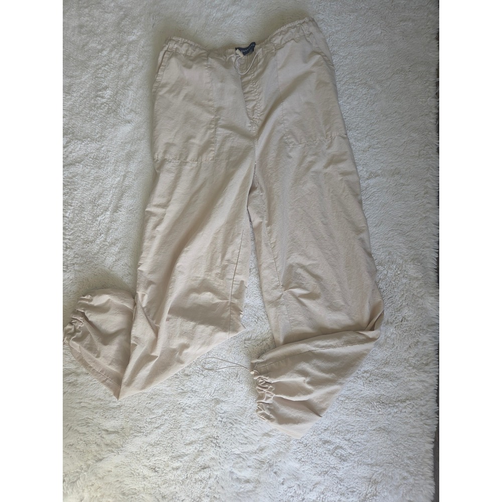 Aeropostale Womens XS Tan Parachute Pants Drawstring Jogger Cotton Nylon Blend